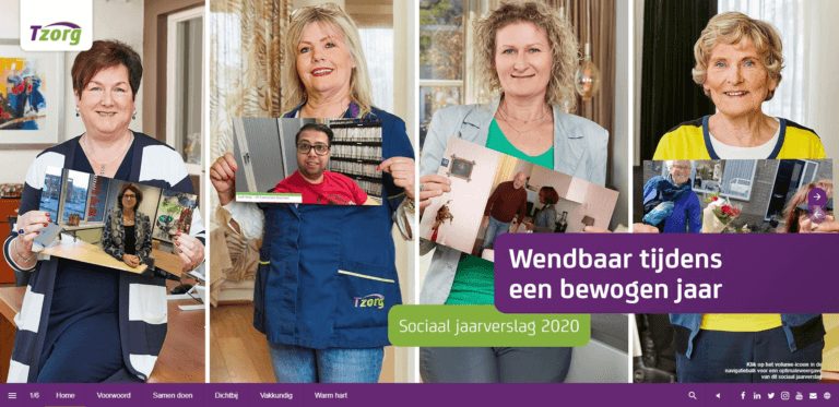 Vier zorgmedewerkers houden een foto omhoog